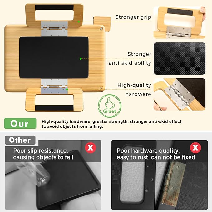 Smatdecis Couch Arm Tray Table Sofa Arm Clip, Armrest Tray Table Suitable for Home Drinks/Fast Food/Fruit Etc, Large Size Multi-Function Natural(360° Rotating Stand B)