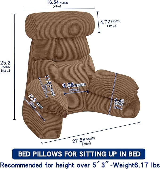 FXXUDVNIIN Back Pillow for Bed Sitting up – with 9.4" Armrest, for Reading, Gaming, Relaxing. Also Serves as tv Pillows for Sitting in Bed, Floor Pillow & Back Support for Adults.