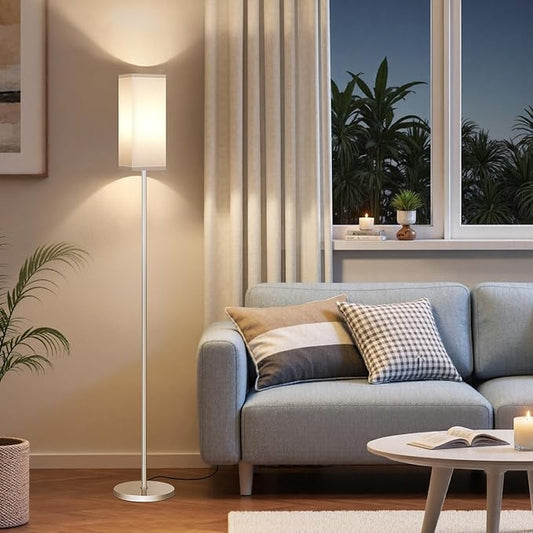 64.6" Floor Lamp, Pole with Foot Switch, Modern Standing Lamp Lamp, Minimalist Freestanding Lamp (Bulb Not Included), for Living Room, Bedroom Office ETL Listed, Silver and White SCW07LD05