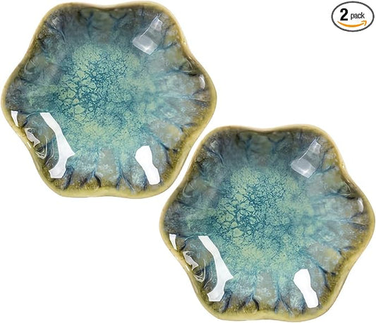 2Pcs Ceramic Jewelry Dish - Lotus Leaf Shape, for Ring Holder Necklace Small Key, Suitable for Mother Friend Sister, Gifts for Women, Cute Plate Trinket Tray, Home Decor (Emerald Green-2PCS)