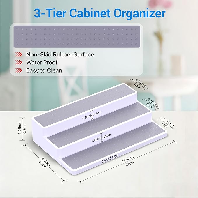 YAN & HIN 3 Tier Spice Rack Organizer for Cabinet, Non-Slip Spice Organizer Shelf for Kitchen Countertop & Pantry, Holds 24+ Jars, Plastic Seasoning Organizer (3 Pack)