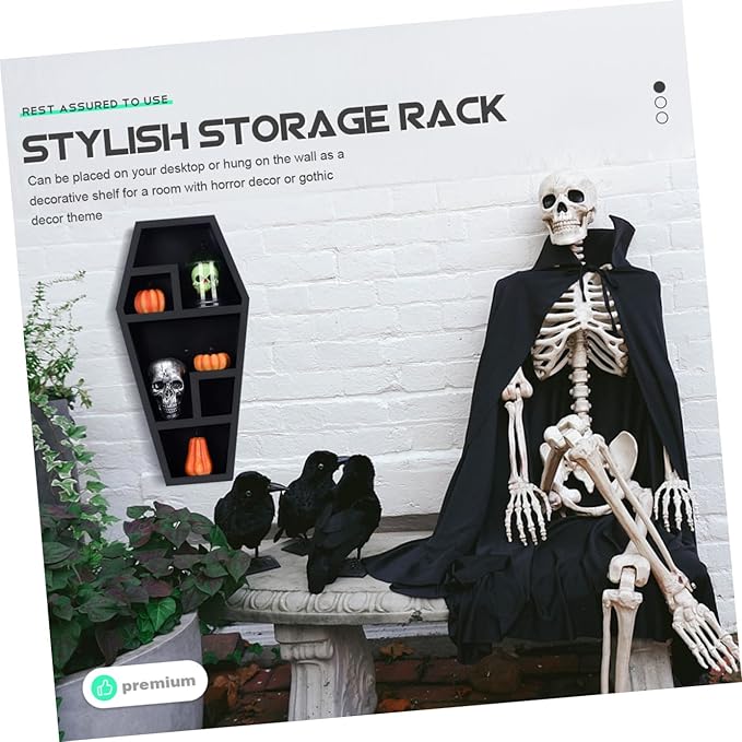 Desktop Organizer Coffin Shaped Storage Rack Gothic Display Shelf for Halloween Decor Unique Storage for Candles Books and Figurines Durable Design