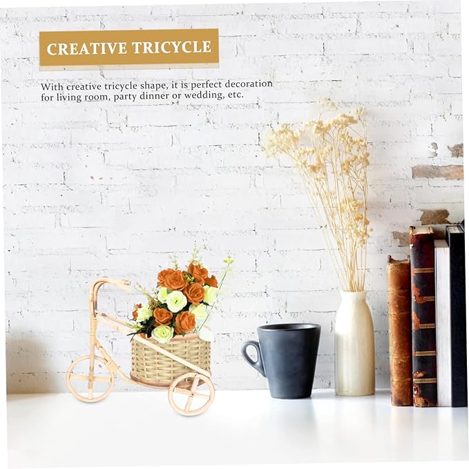 Hemobllo Bamboo Woven Storage Basket Bicycle Handle Mini Tricycle Basket Woven Decor Living Room Accessory
