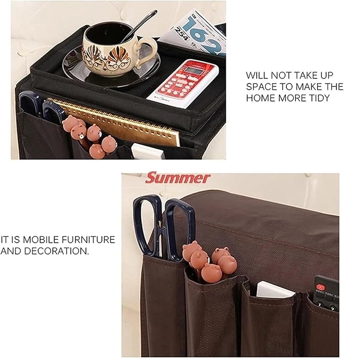 Sofa Armrest Organizer with Cup Holder No-Slip Couch Sofa Armrest Organiser Couch Remote Caddy Control Holder with 1 Large Pockets and 3 Small Pockets for Smart Phone Magazines Ipad Drinks