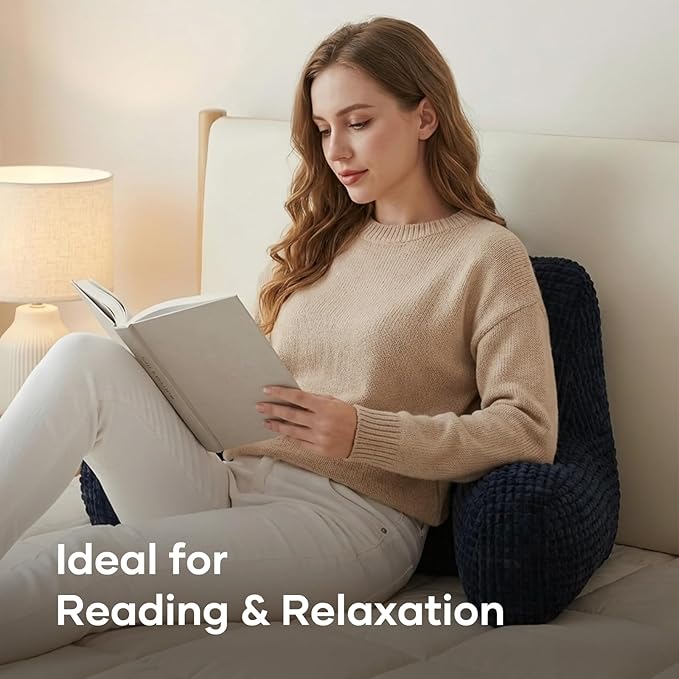 NOONTIDE Reading Pillow L-Size with Top Handle, Uniquely Designed Soft Fabric, Ergonomic Back Support for Bed, Couch & Reading, Comes with a Bag of Filling for Adjustable Firmness (Black)