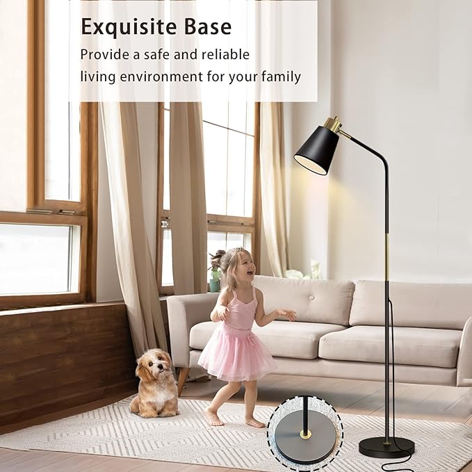 LALISU Floor Lamp, Industrial Floor Lamps for Living Rooms Rustic Farmhouse Reading Standing Floor Lamp Adjustable Metal Heads Indoor Task Lighting for Living Room Bedroom Office Home Décor (Black)