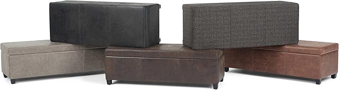 SIMPLIHOME Avalon Storage Ottoman Bench - 48" Wide x 16" High Upholstered Tweed Look Fabric Rectangular Lift-Top Ottoman in Dark Grey, Contemporary Storage Bench for Living Room with High-Density Foam
