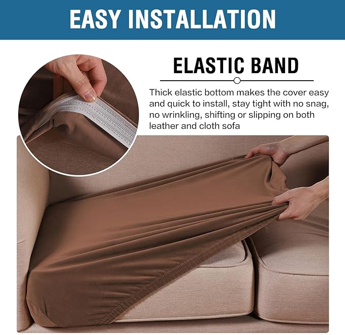 H.VERSAILTEX Velvet Stretch Couch Cushion Cover Plush Cushion Slipcover for Chair Loveseat Sofa Cushion Furniture Protector Seat Cushion Sofa Cover (3 Piece XL Sofa Cushion Covers, Caramel Cafe)
