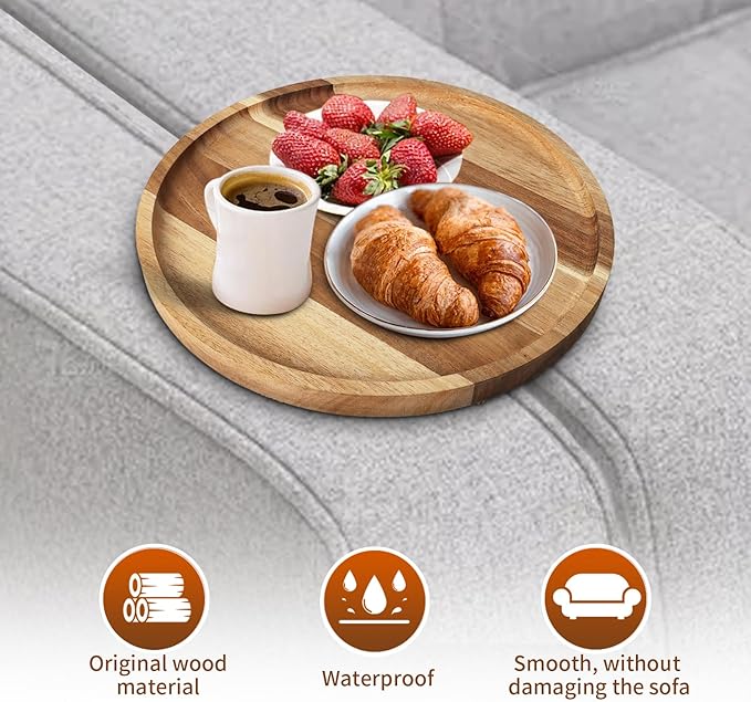 Sofa Tray, Solid Wood Tray Table Foldable, Couch Desk No Odor for Drinks Snacks Phone Remote Control (Orbicular)