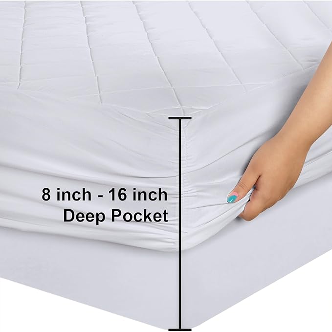 Utopia Bedding 2 Pack Quilted Fitted Mattress Pad, Twin Size, Elastic Fitted Mattress Topper Protector and Cover with Deep Pocket Stretches up to 16 Inches, Machine Washable (White)