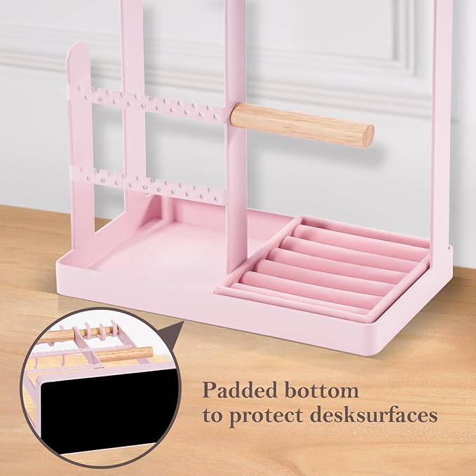 ProCase Jewelry Stand Holder Organizer, 5-Tier Necklace Holder with Ring Tray, 15 Hooks Necklaces Hanging Small Jewelry Display Storage Tower Tree for Bracelets Earrings Watches -Large, Pink
