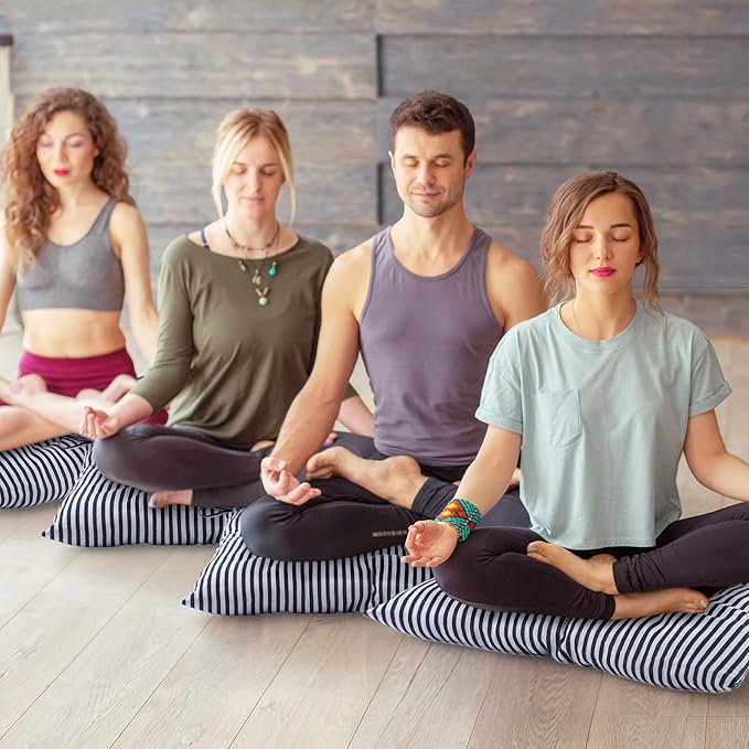 Geetery 12 Pcs Floor Pillows Bulk Seating Cushions for Floor Chair 15.7'' Large Meditation Cushion for Yoga Living Room Tatami Bedroom Balcony Office (Stripe Color,Square)
