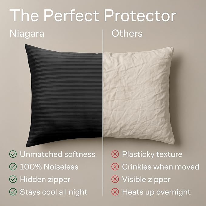 Ultra Soft Pillow Protectors with Zipper King Size - Set of 4 Breathable Pillow Covers - 100% Protection Against Stains, Dust & Dirt - Machine Washable (Striped Black)