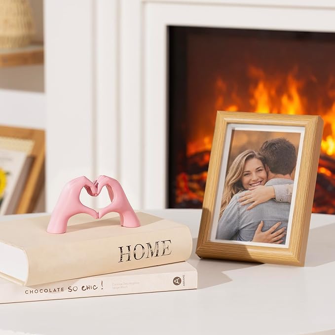 Gold Decor Living Room – Mini Small Heart Hands Sculpture – Shelf Decor Aesthetic – Cute Home Accent Table & Shelves – Love Statue - Gifts Girlfriend, Wife, Women, Teen Girls, Valentine (Pink, Mini)