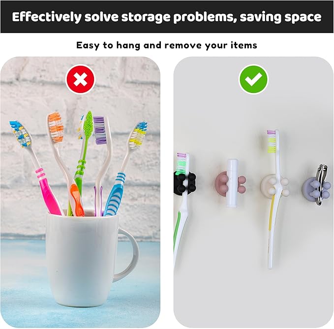 Mindful Design Razor Holder - 4Pcs Self Adhesive Silicone Toothbrush Holders Wall Mounted to Mirror for Shower Hanging Towel, Functional Waterproof Hook for Bathroom Kitchen Living Room Office