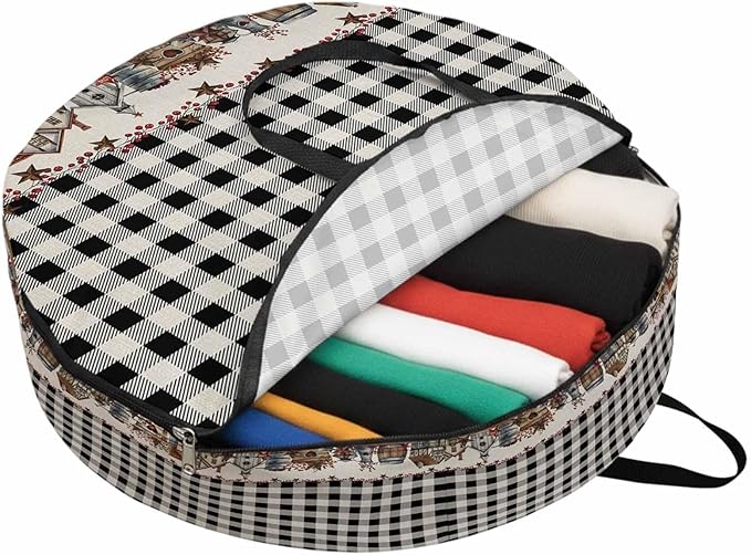 Storage Bag Barn Star Farmhouse Round Storage Totes Bins Closet Organizers with Zippers & Handle Black Buffalo Plaid Clothes Storage Container for Bedroom Dorm Space Saving Packing Supplies Bags