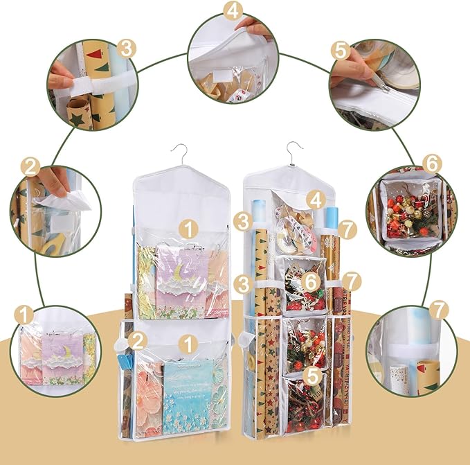 EXLIFBAG Wrapping Paper Storage, Gift Wrap Organizer Holder Double-Sided Hanging Gift Bag Storage Organizer