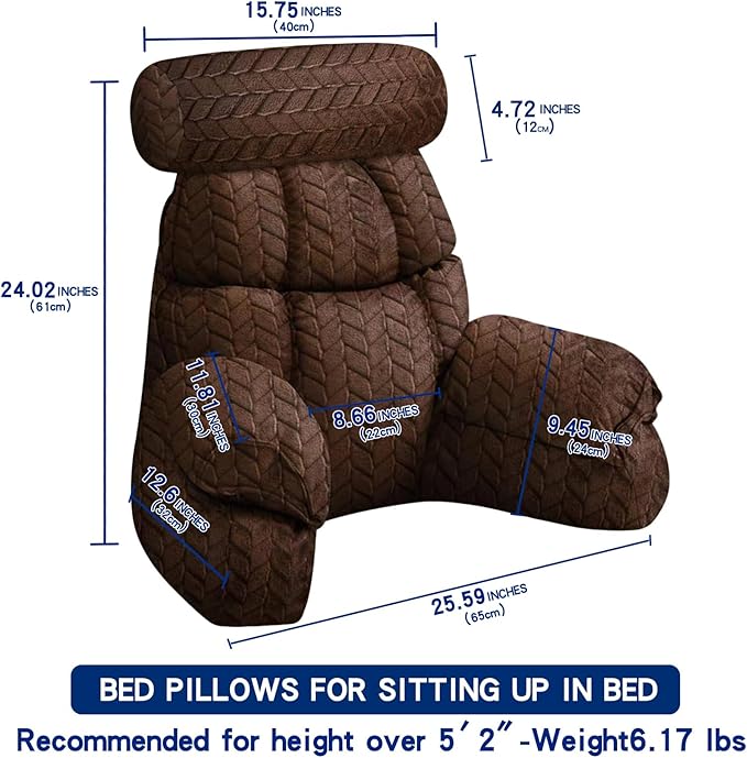 FXXUDVNIIN Back Pillow for Bed Sitting up – with 9.4" Armrest, for Reading, Gaming, Relaxing. Also Serves as tv Pillows for Sitting in Bed, Floor Pillow & Back Support for Adults.