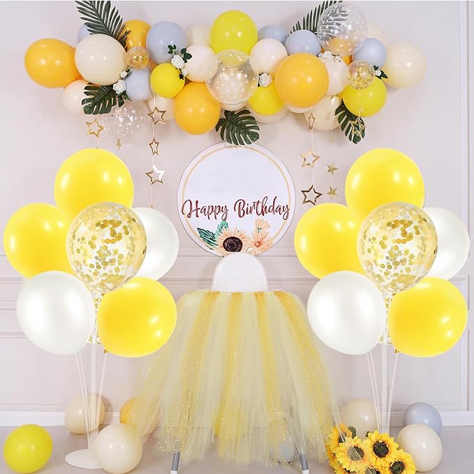 ZJDHPTY Yellow and White Balloon Stand Centerpiece Table Decorations for Bee Sunflower Daisy Birthday Bridal Shower Engagement Wedding Party Decorations(Yellow white set4)