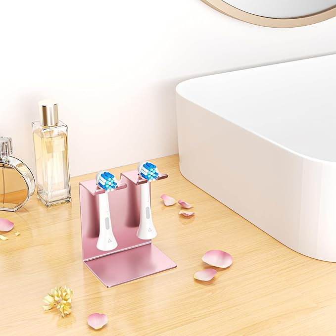Electric Toothbrush Head Holder, Tooth Brushing Holder, Wall Mounted Toothbrush Holders Shower Bathroom, Self Adhesive or Desktop Tooth Brush Holder Organiser (Rose Gold, Small)