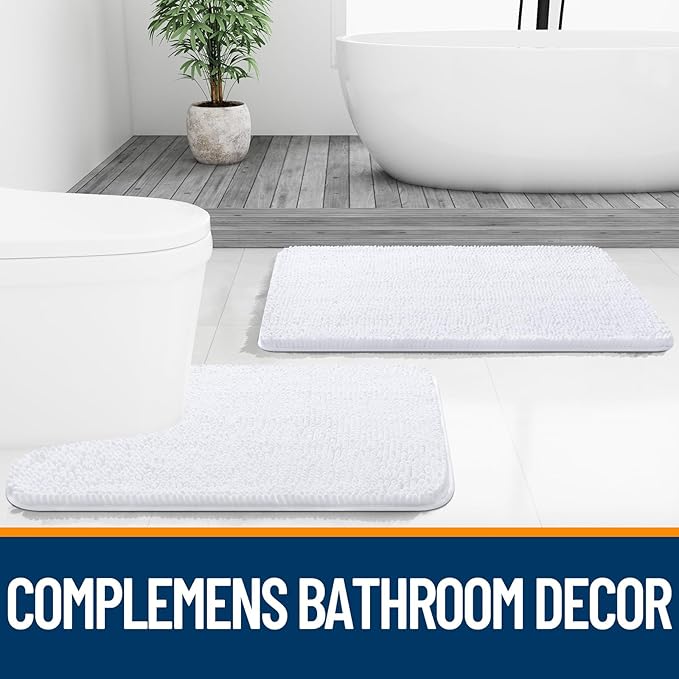 OLANLY Bathroom Runner Rugs 59x24, Extra Soft Absorbent Chenille Bath Rugs, Rubber Backing Quick Dry, Machine Washable Long Bath Mats for Bathroom Floor, Tub and Shower, Home Decor Accessories, White