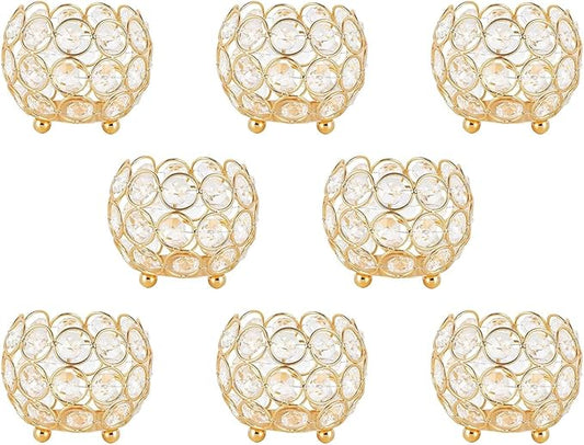 8PCS Gold Votive Candle Holders for Table Tenterpiece,Crystal Bowl Tealight Holder for Wedding Valentines Day Party Easter Gift