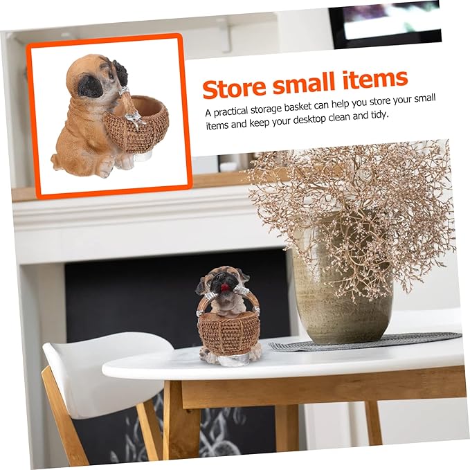 Cute Puppy Resin Key Holder Storage Basket for Home Entryway Decor Creative Dog Figurine Organizer for Keys and Items Unique