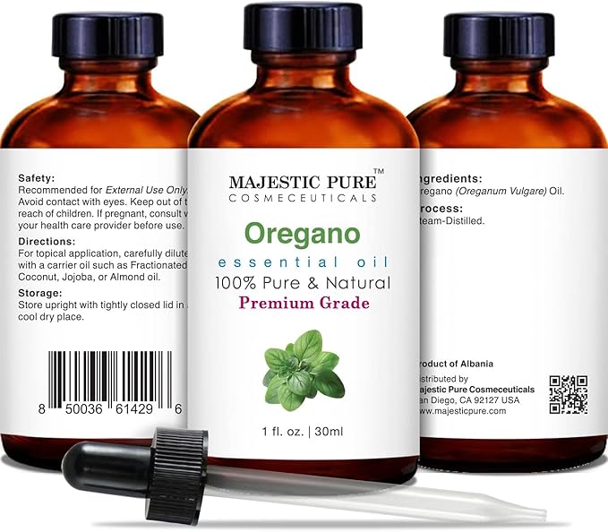 Majestic Pure Essential Oil with Glass Dropper - 100% Pure and Natural - Essential Oils for Diffuser, Aromatherapy, Soap and Candle Making, Oregano Essential Oil, Oregano Oil, 1 Fl Oz