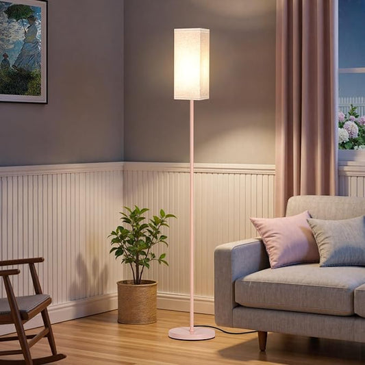 64.6" Floor Lamp, Pole Lamp with Foot Switch, Modern Standing Lamp Shade, Minimalist Freestanding Lamp (Bulb Not Included), for Living Room, Bedroom Office ETL Listed,Pink and Beige PE07LD05