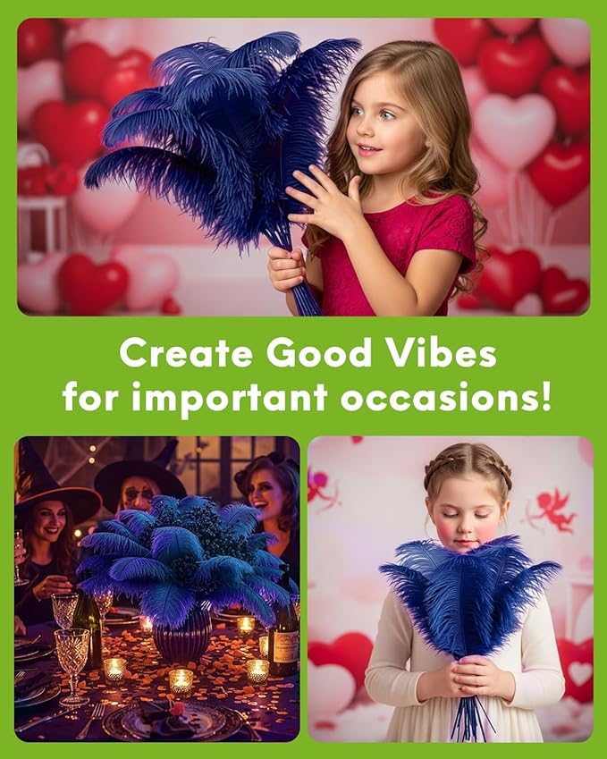 30pcs Navy Blue Ostrich Feathers Natural Bulk 13-16in(33-40cm) Vase Craft Wedding Home Party Centerpieces Christmas Day Decoration