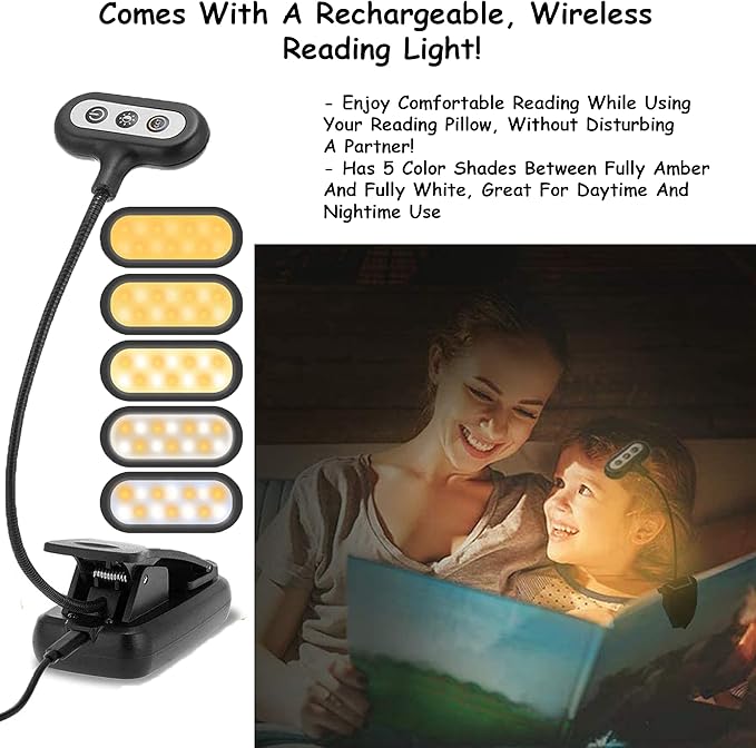 Homie Reading Pillow with Reading Light and Wrist Support, Has Arm Rests, and Back Support for Bed Rest, Lounging, Reading, Working on Laptop, Watching TV (Large, Pink)