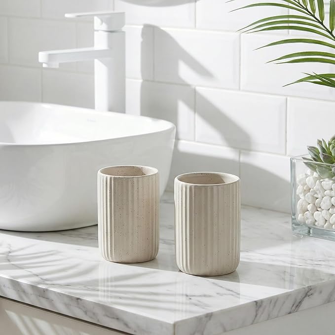 Ceramic Toothbrush Holders, Bathroom Tooth Brush Holder Set, Speckled Bathroom Cups Tumbler, Reusable Toothbrush Mouthwash Cup, Toothpaste Holder Toothbrush Organizer for Bathroom Counter