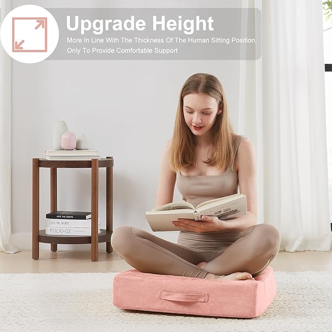 JKMAX Floor Pillow - PinkJKMAX 22 inches Floor Pillow for Adults - Large Meditation Cushion with Thick Foam - Premium Outdoor Square Floor Cushion Seat - Yoga Pillow for Sitting On Floor - Pink
