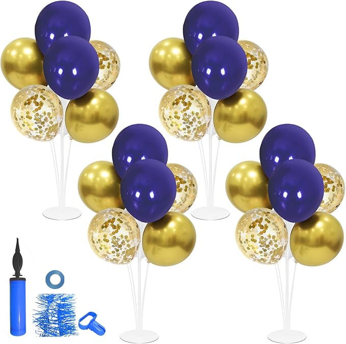 ZJDHPTY 4 Set Blue Gold Balloon Stand Balloon Centerpieces Table Decorations for Birthday Wedding Anniversary Retirement New Years Graduation Decorations Class of 2026