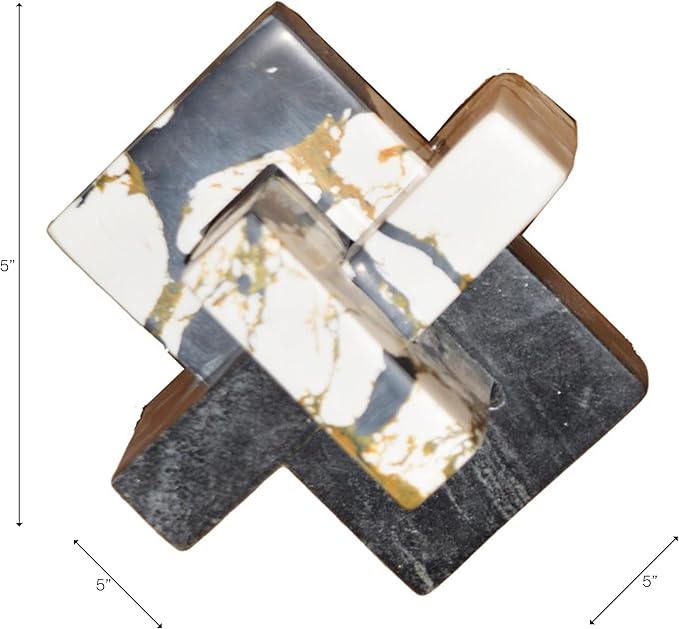 Geometric Home Decor Marble Sculpture for Living Room and Bathroom - Modern Glam Figurine Ornaments for Office Shelf Display - Modern Stone Accent for Coffee Table and Room Decor - 5", Black & White