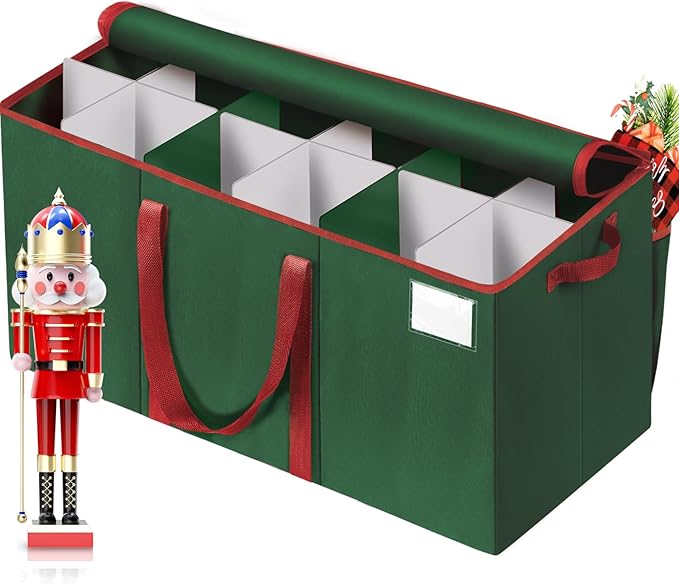 EverMerry Nutcracker and Figurine Collectibles Storage Box， Large Ornament Storage Organizer Stores Up to 12 Holiday Figurines-Carolers, Santa Figure, or Nut Cracker Ornaments (Green/15 Inches)