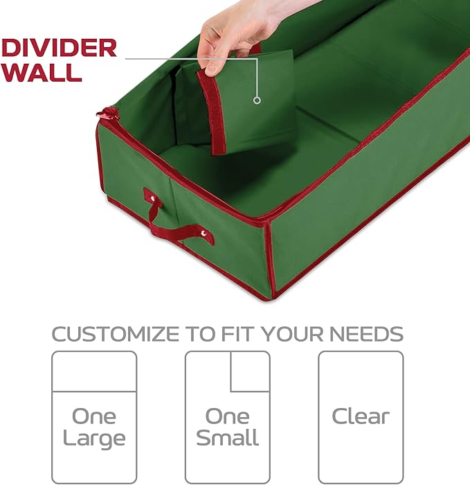 Christmas Wrapping Paper Organizer Storage, with Straps & Pockets, Gift Wrap Organizer Bag for Christmas Decorations, Fits Upto 24 Rolls, Underbed Storage for Holiday Decoration, (Green)