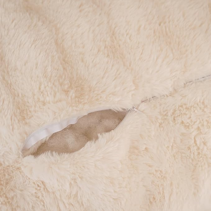Yaoshuho Faux Fur Reading Pillow for Sitting in Bed, Large Backrest Bed Pillow with Arms, Back Support Pillow for Lounging Bedrest, Beige