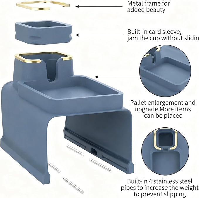 Luxury Gold Trim Couch Cup Holder Tray - Weighted Silicone Anti-Spill Sofa Armrest Organizer, Non-Slip Recliner Tray Table for Drinks, Remote, Phone - Fits Most Couch Arms, Home Gift