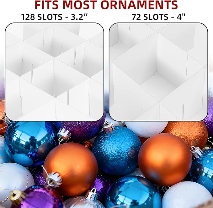 inin Christmas Ornament Storage Box with Adjustable Dividers,Christmas Ornaments Organizer with Zippered Top,Storage Container Bin with Side Pockets for Holiday Decorations(128 Ball, Red, with Tray)