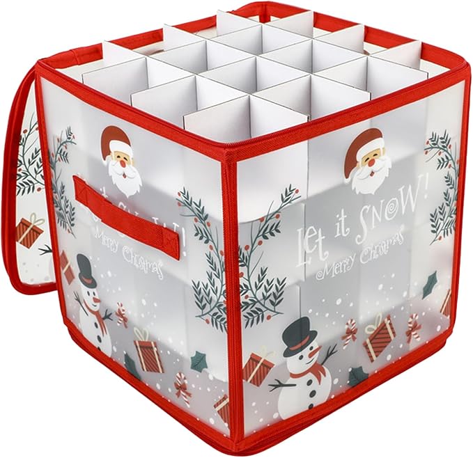 Ornament Boxes - Zippered Organizer Bins with Dividers, Christmas Storage Box with Lid and Handle, Sturdy Fabric Material, Premium Holiday Storage Accessory, Perfect for Home Basement Garage Closet