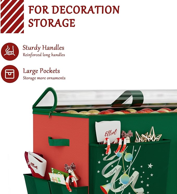 homyfort Christmas Ornament Storage Box, Large Compartment Ornament Organizer Boxes Containers with Dividers for 128 Xmas Holiday Christmas Tree Ornament Storage