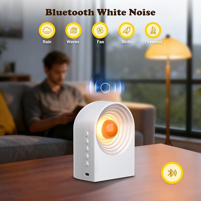 UNEEDE White Noise Sound Machine with Bluetooth Functionality, Night Light, Portable Bluetooth Speaker with Noise Canceling for Office & Sleeping, Meditation, Gathering (White)