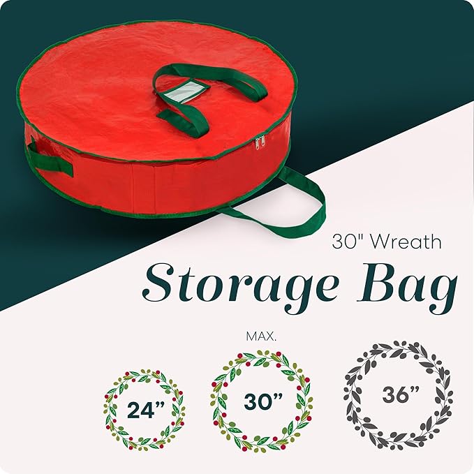 Handy Laundry Christmas Wreath Storage Container – 30 Inch Durable Tarp Storage Bag with Zipper & Reinforced Handles, Holiday Décor Organizer for Wreaths, Garlands & Seasonal Decorations, Green