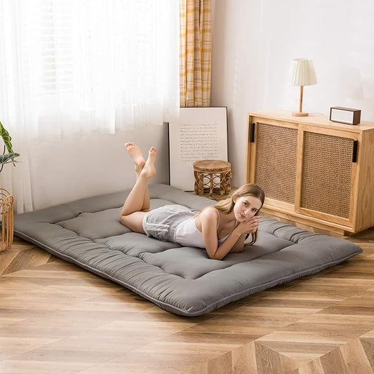 MAXYOYO Japanese Shiki Futon Mattress Floor Mattress Thicken Tatami Mat Sleeping Pad Roll Up Mattress Floor Lounger Couch Folding Couch Mattress Pad for Guest Room, Charcoal Grey, King
