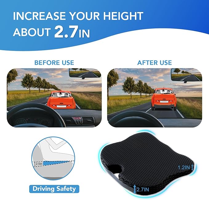 Lofty Aim Car Seat Cushion, Comfort Memory Foam Car Cushions for Driving (Black)
