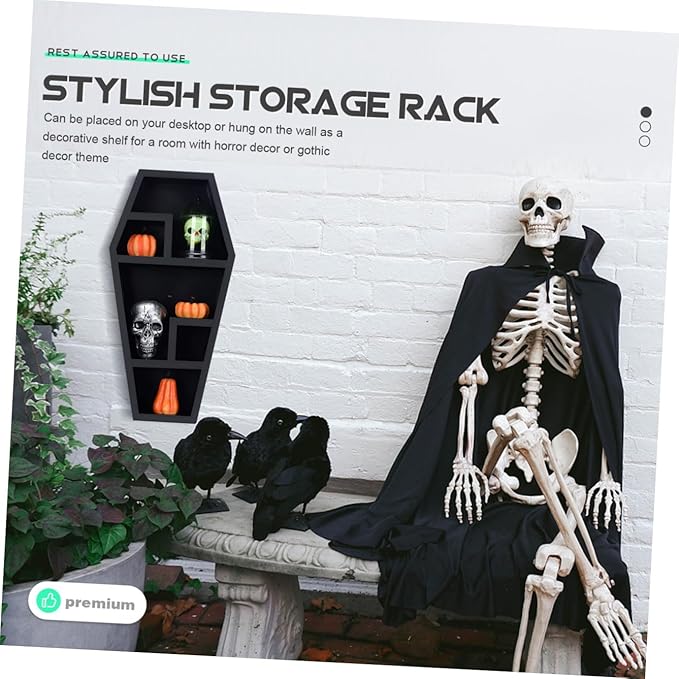 VICASKY Creative Gothic Coffin Storage Rack Eerie Decor Organizer for Halloween Parties Coffin Shelf for Knick-knacks Books Candles and Spooky Accents