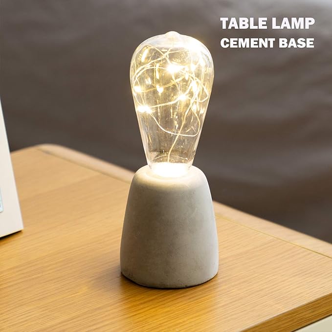 walsport Small Table Lamp Edison Bulb, Concrete Cement Grey Base Nightstand Bedside Lamp, Industrial Minimal Style for Cafe Shop Home Decor Christmas Birthday Gift
