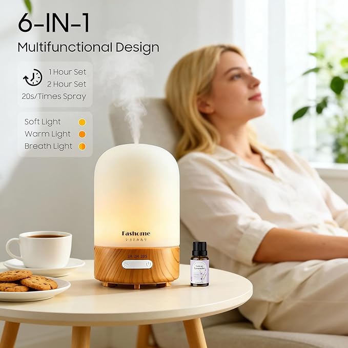 Essential Oil Diffuser for Home, Ultrasonic Cool Mist Air Aromatherapy Humidifier, Mini Scent Air Machine Portable Diffuser with Changing Lights & Auto Shut-Off for Home Bedroom Office Yoga(<25dB)