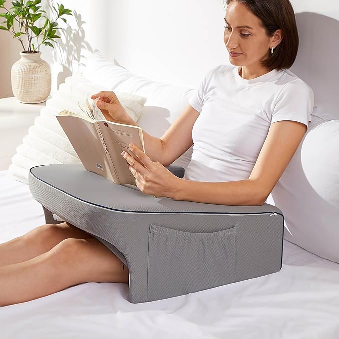 cooloo8 Reading Pillow for Bed, Gaming Pillow for Lap, Petite Adults, Teens Arm Rest Pillow, Memory Foam Lap Desk Pillow for Reading, Working, Playing, Crocheting in Bed Couch(Grey)